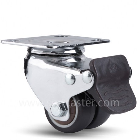Mini TRP 1.5 inch Swivel Plate Caster with Total Brake(Dual Wheels)