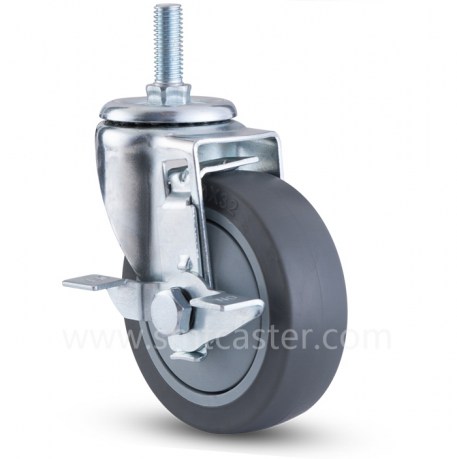 Medium Weight 4.0 inch Thread Stem Caster with Side Brake(TPR)