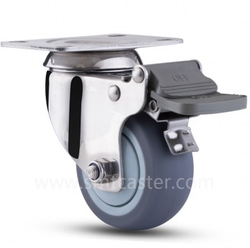 Stainless Steel Medium Weight 3.0 inch Swivel Plate Caster with Total Brake