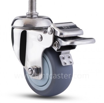 Stainless Steel Medium Weight 3.0 inch Thread Stem Caster with Total Brake
