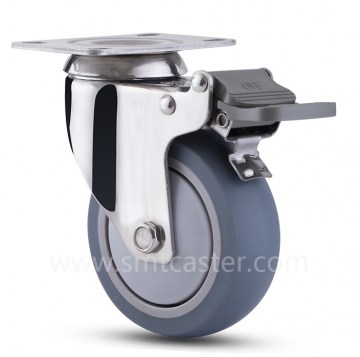 Stainless Steel Medium Weight 4.0 inch Swivel Plate Caster with Total Brake