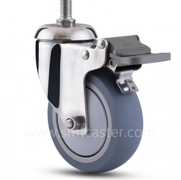 Stainless Steel Medium Weight 4.0 inch Thread Stem Caster with Total Brake