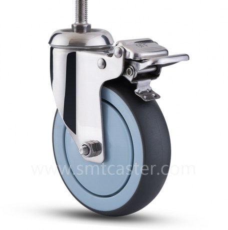 Stainless Steel Medium Weight 5.0 inch Thread Stem Caster with Total Brake